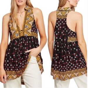 Free People |  Sleeveless V-Neck Multi Color Tunic Top XS